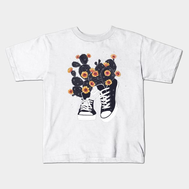 Sneakers with cactus Kids T-Shirt by kodamorkovkart